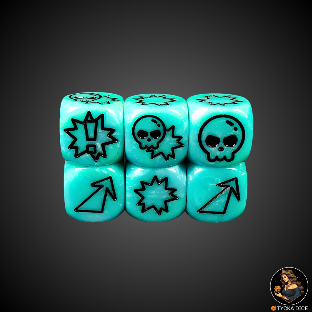 Block dice – Ice blue fantasy football dice with white engraving
