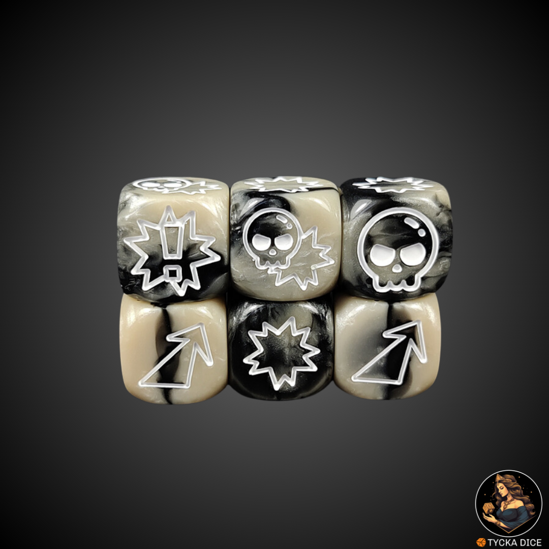 Block dice – Rock gray fantasy football dice with white engraving