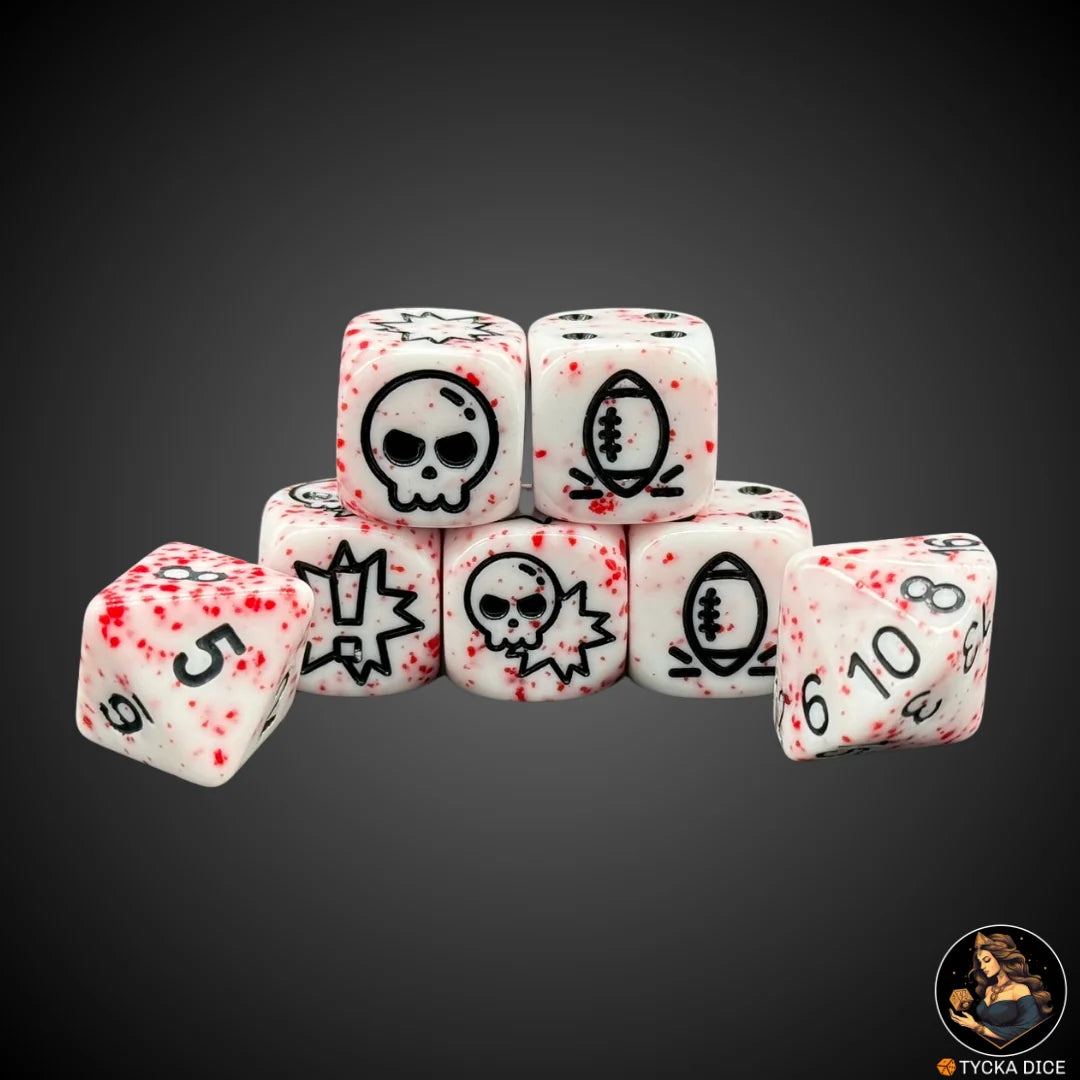 Blix Bowl complete dice set – White with bloodspatter and black engraving