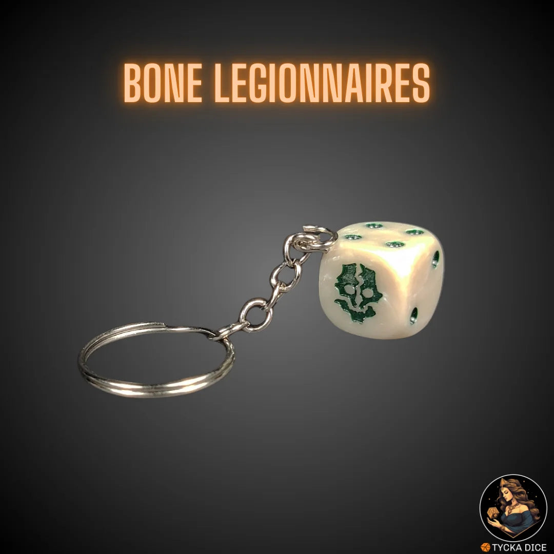 Bone Legionnaires die keychain – bone white marble resin