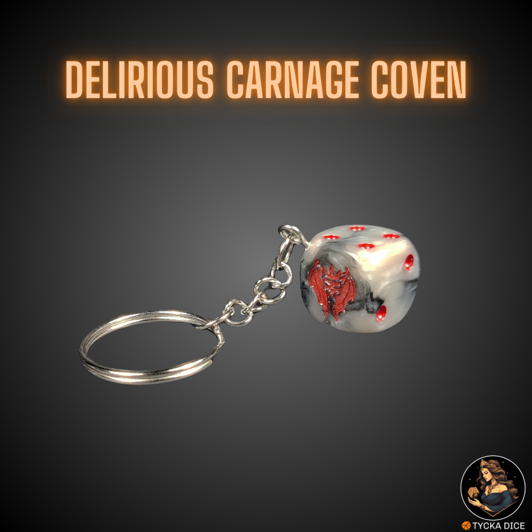 Keychain version – marbled crimson and grey die – undead theme