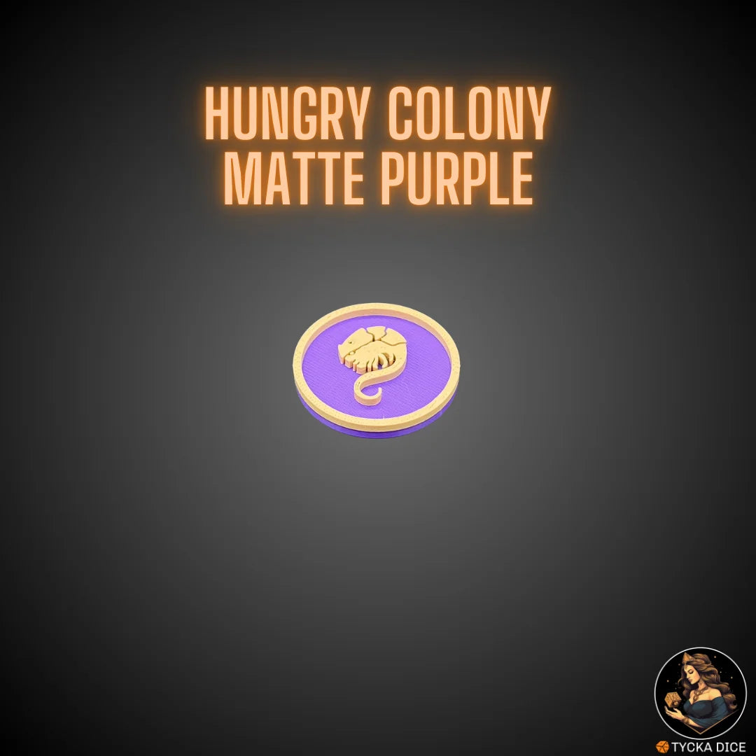 40mm token – Hungry Colony – matte purple and flesh swarm-themed design