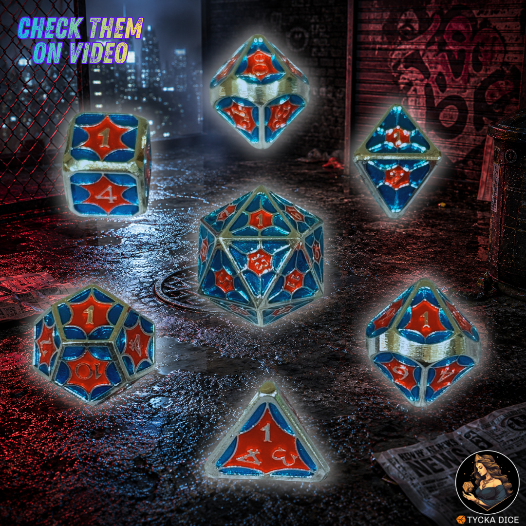 Forged Metal Dice - Spidey Spiderweb RPG Dice Set - Detail | TYCKA DICE