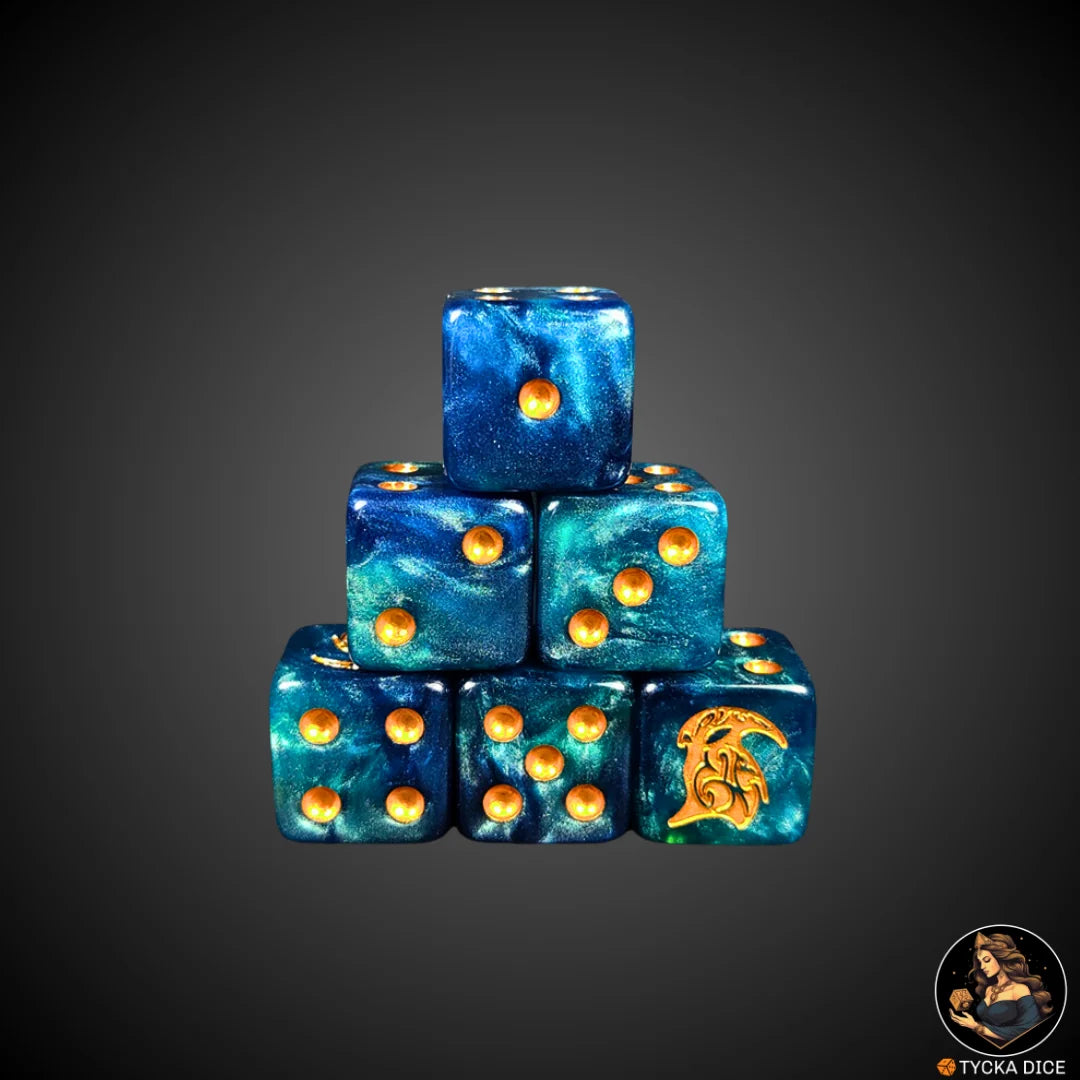 The Ancient Warriors dice – collectible elven-themed marbled blue set
