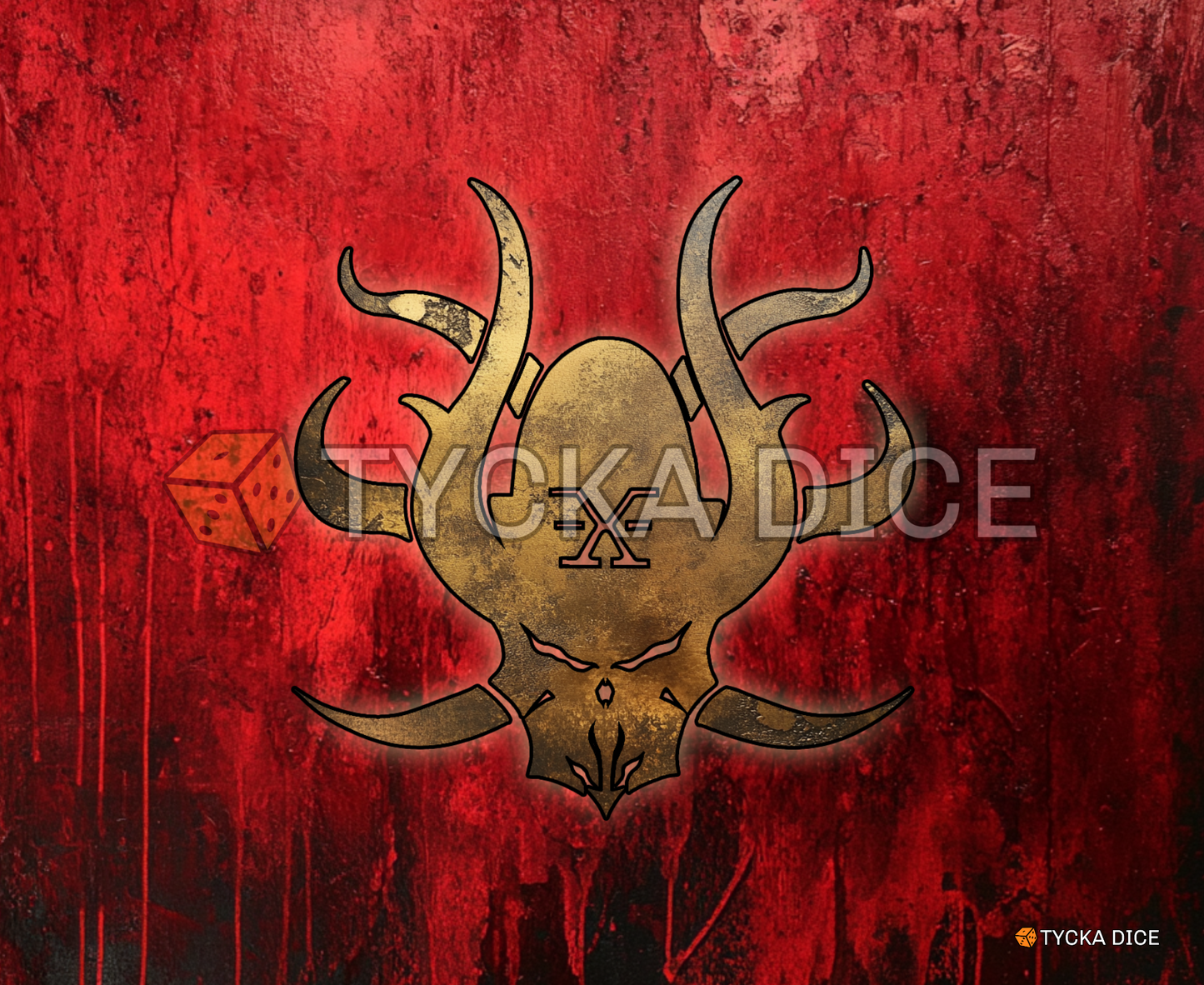 Interchangeable WarMat insert for TYCKA DICE tray featuring the 'Infernal Fury Bersekers - Brass' design, made from stitched neoprene.
