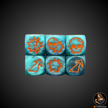 Matte Blue with Orange Engraving Action-Themed D6