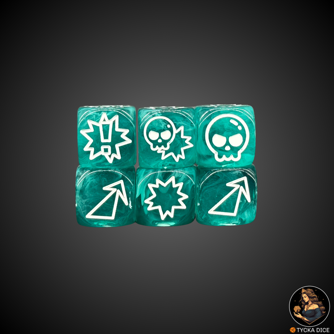 Translucid Blue with White Engraving Action-Themed D6