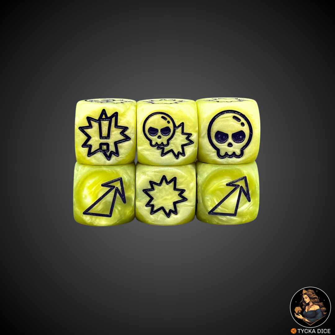 Matte Slime Green with Dark Purple Engraving Action-Themed D6