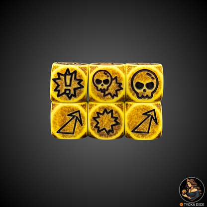 Antique Yellow with Dark Red Engraving Action-themed D6