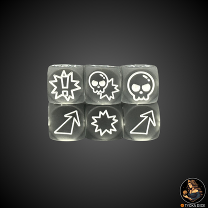 Translucid Matte Grey with White Engraving action-themed d6
