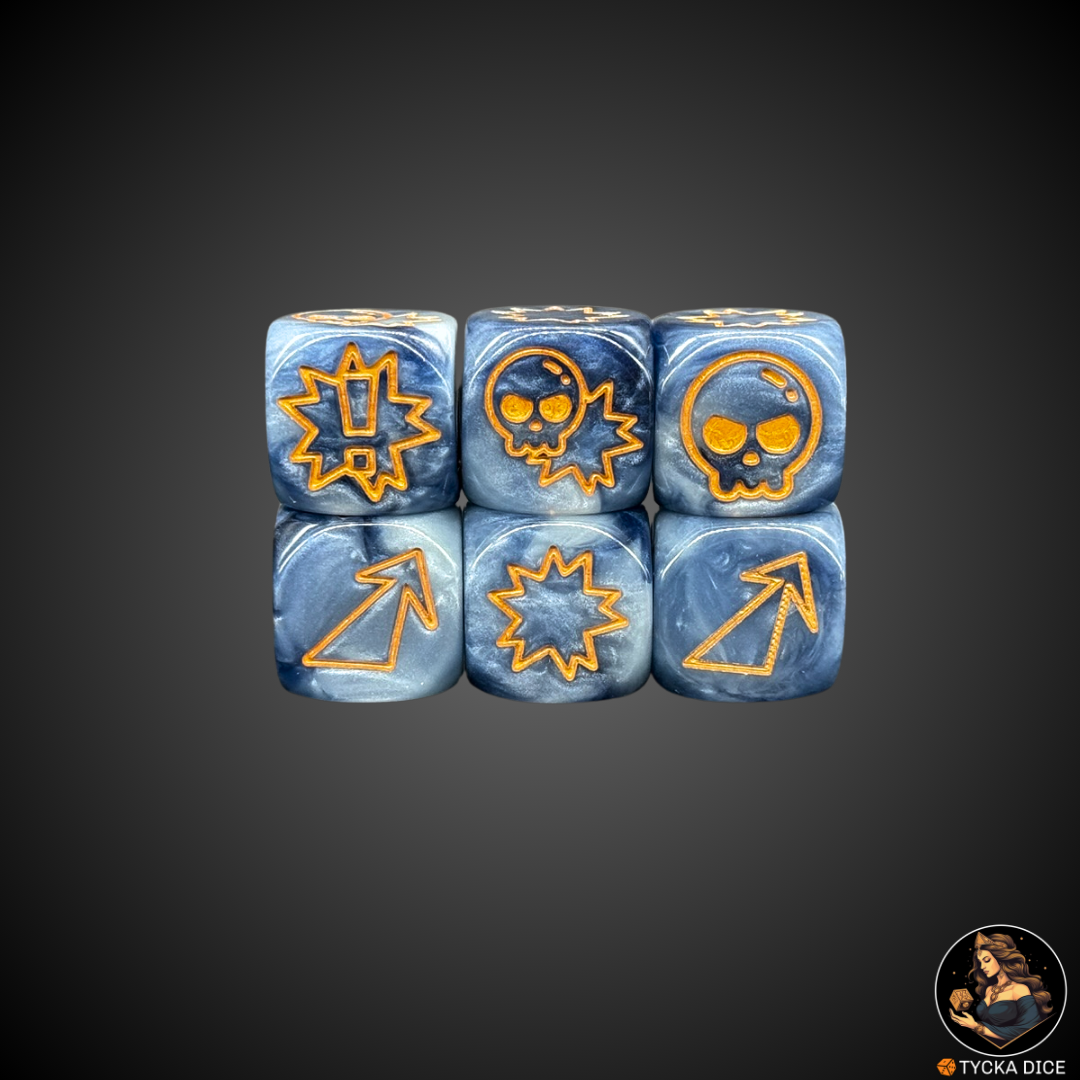 Blue Grey with Gold Engraving action-themed d6