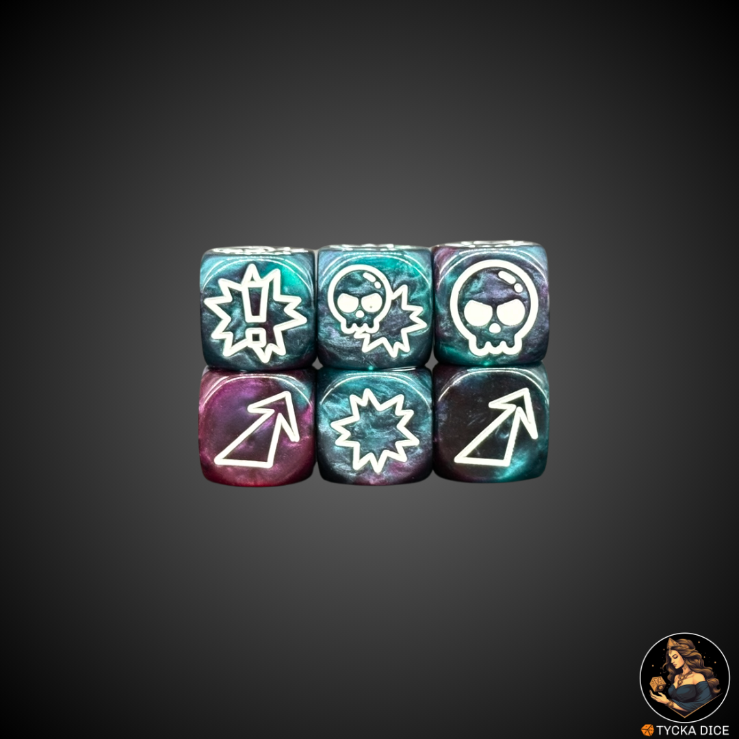 Blue and Purple Mix with White Engraving action-themed d6