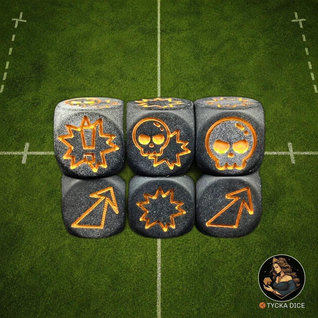 Fantasy Football Dice Matte Black with Gold - Attack Dice | TYCKA DICE