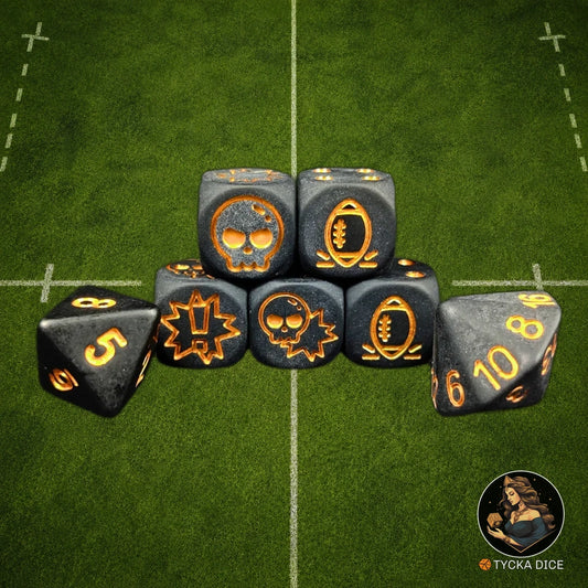 Fantasy Football Dice Matte Black with Gold - Complete Set | TYCKA DICE