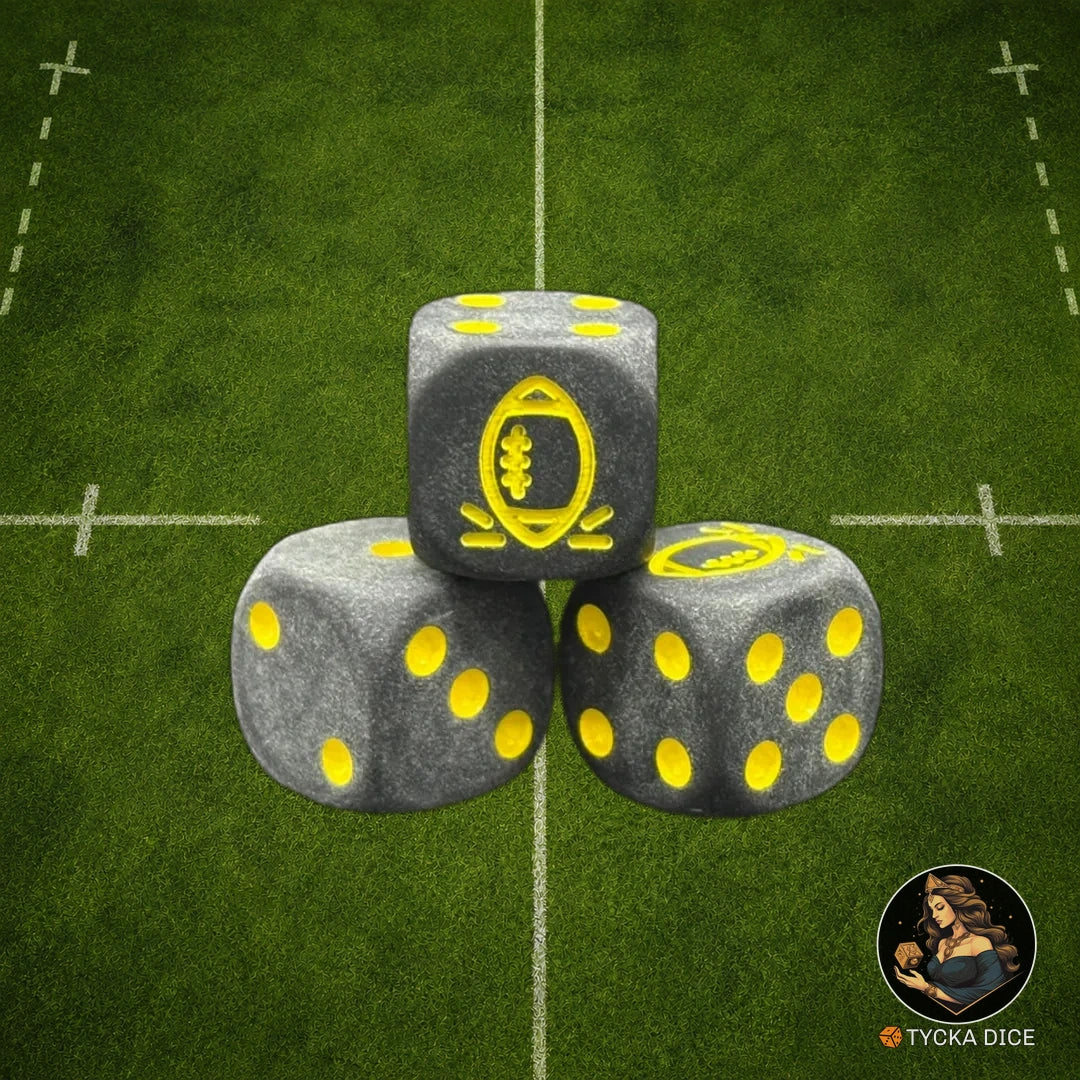 Fantasy Football Dice Matte Black with Yellow - D6 Dice | TYCKA DICE