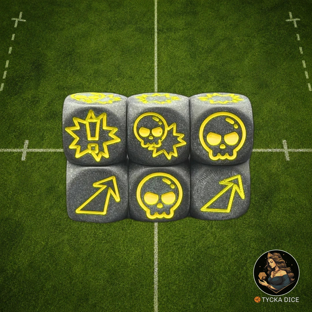 Fantasy Football Dice Matte Black with Yellow - Attack Dice | TYCKA DICE