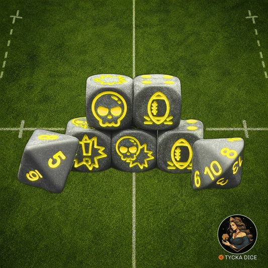 Fantasy Football Dice Matte Black with Yellow - Complete Set | TYCKA DICE