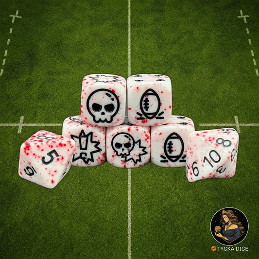Fantasy Football Dice White Bloodspatter - Complete Set | TYCKA DICE
