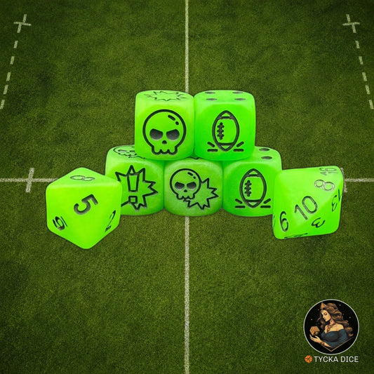 Fantasy Football Dice Fluorescent Matte Green - Complete Set | TYCKA DICE