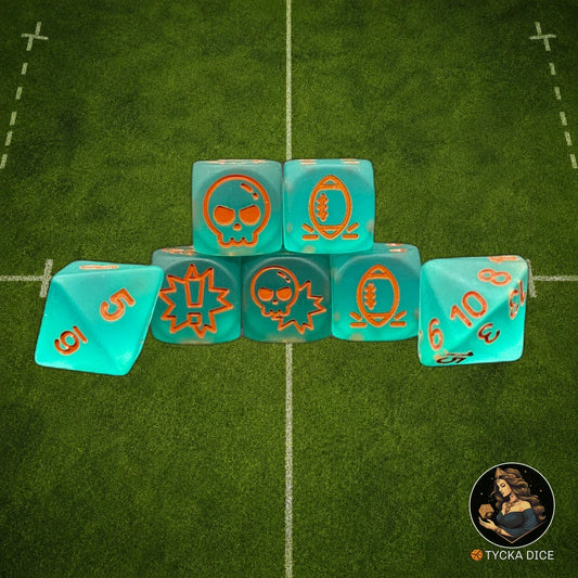 Fantasy Football Dice Translucid Matte Turquoise - Complete Set | TYCKA DICE