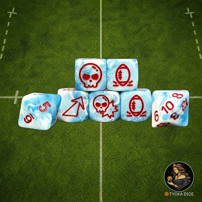 Fantasy Football Dice Matte Blue and White Mix - Complete Set | TYCKA DICE