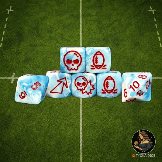 Fantasy Football Dice Matte Blue and White Mix - Complete Set | TYCKA DICE