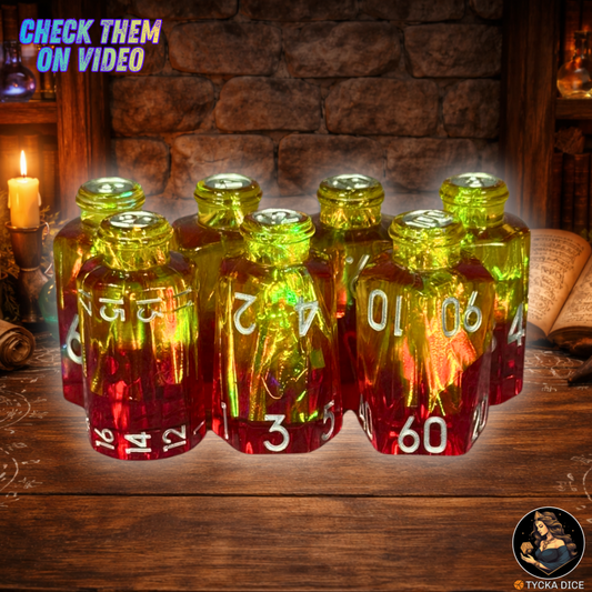 Potion Dice Ignis RPG Dice Set - Row View | TYCKA DICE