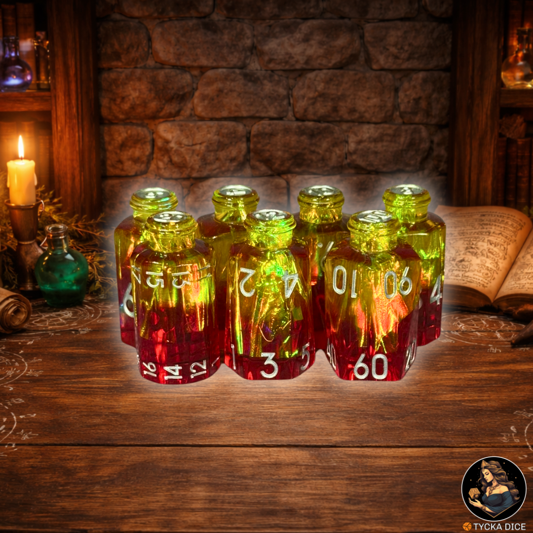 Potion Dice Ignis RPG Dice Set - Row View | TYCKA DICE