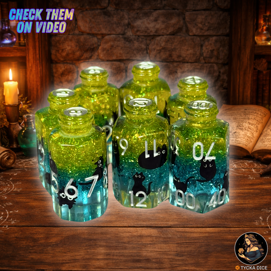 Potion Dice Sylvan RPG Dice Set - Row View | TYCKA DICE