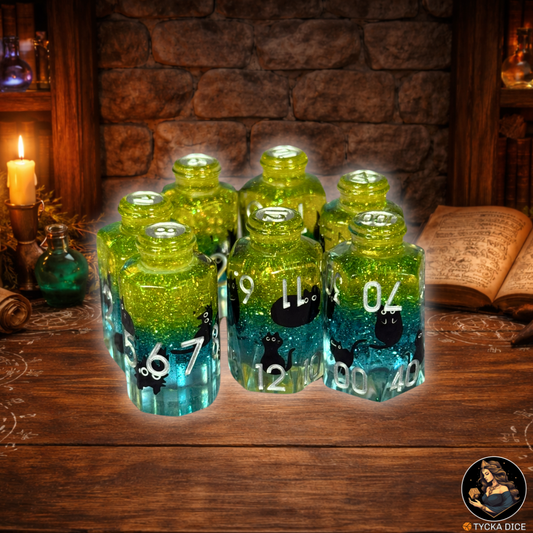 Potion Dice Sylvan RPG Dice Set - Row View | TYCKA DICE