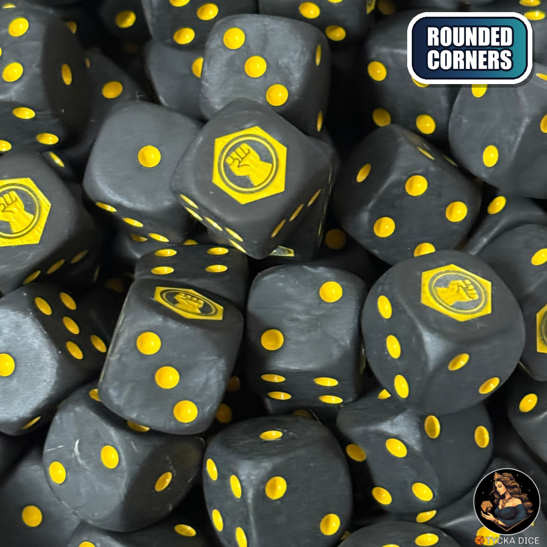 Amber Gauntlets Dice Set — sci-fi wargame dice, rounded corners | TYCKA DICE