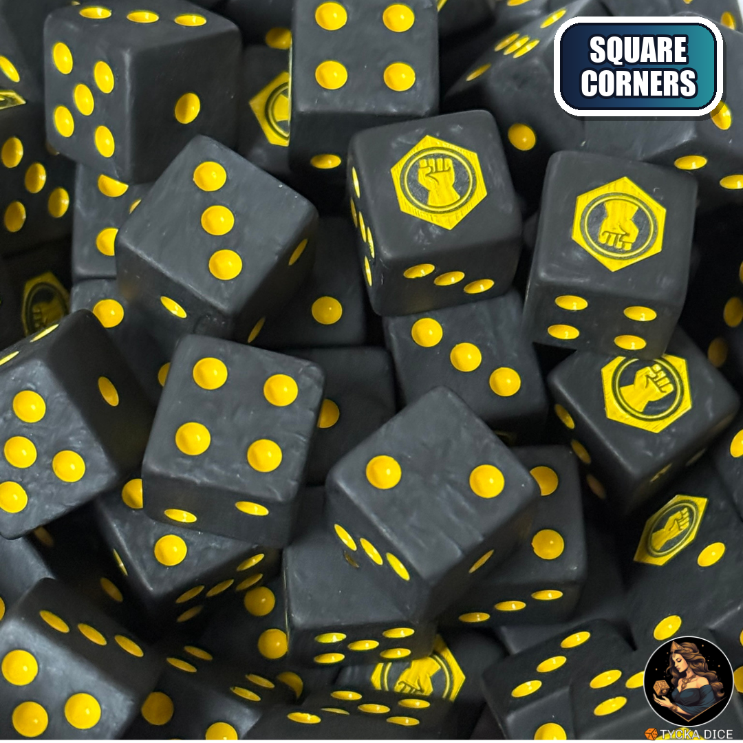 Amber Gauntlets Dice Set — sci-fi wargame dice, square corners | TYCKA DICE
