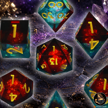 Liquid Core Dice - Aurora Mystic Sand RPG Dice Set - Detail | TYCKA DICE
