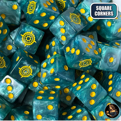 Azure Sun Dice Set — sci-fi wargame dice, square corners | TYCKA DICE