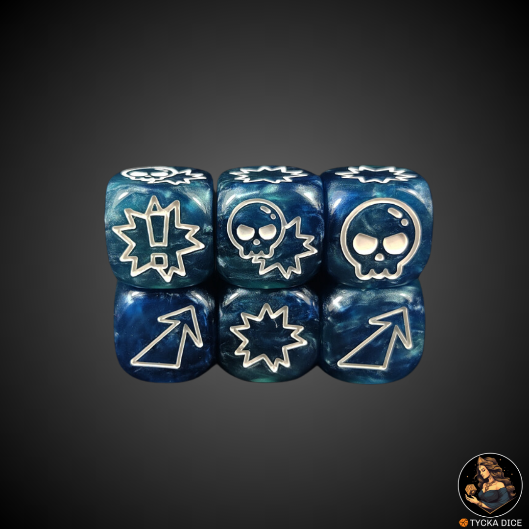 Block dice – Blue fantasy football dice with white engraving