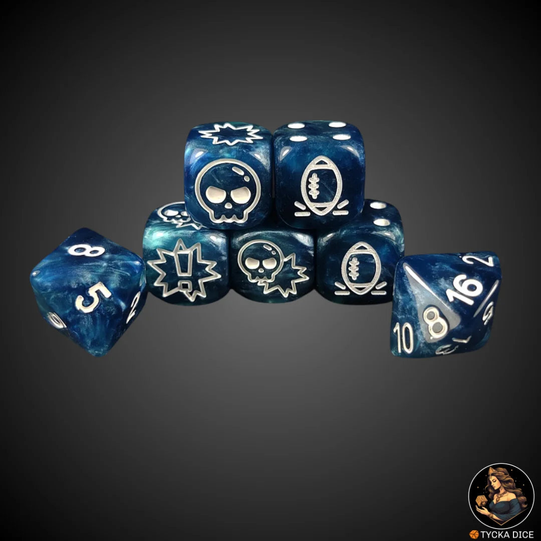 Blix Bowl Dice – Blue White – Complete custom fantasy football dice set by TYCKA DICE