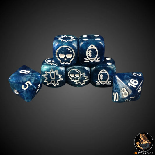 Blix Bowl Dice – Blue White – Complete custom fantasy football dice set by TYCKA DICE