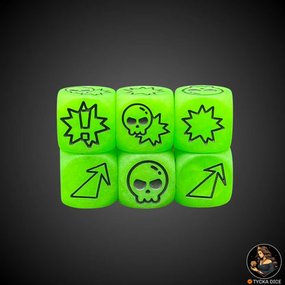  Block dice – Fluorescent green fantasy football dice that glow in the dark