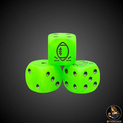  Single D6 – Custom fluorescent green die with dark grey icon