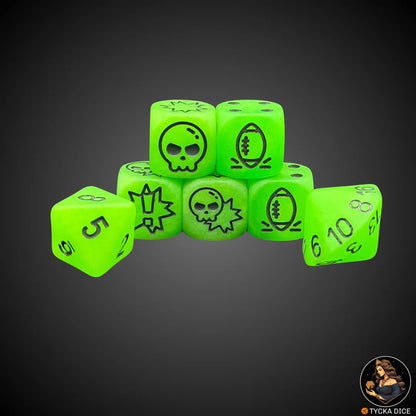  Blix Bowl complete dice set – Fluorescent green with dark grey engraving