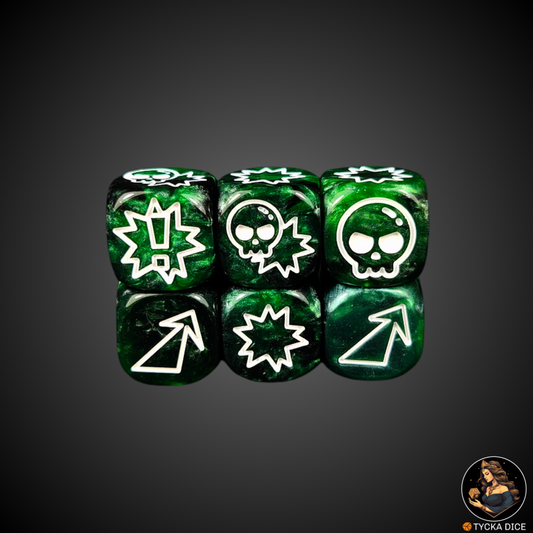 Block dice – Green fantasy football dice with white engraving