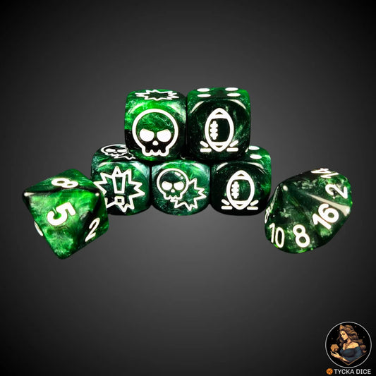 Blix Bowl Dice – Green White – Complete custom fantasy football dice set by TYCKA DICE