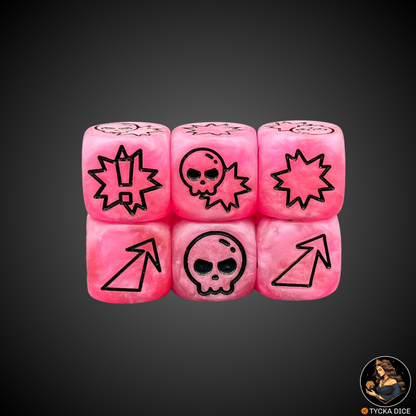  Block dice – Marble pink fantasy football dice with black icons