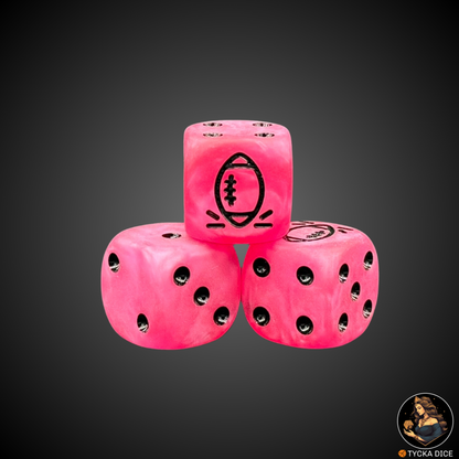  Single D6 – Custom marble pink die with black engraving