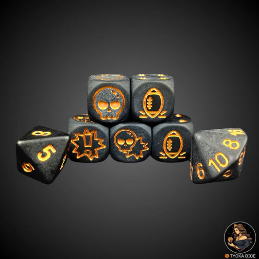 Blix Bowl Dice – Matte Black Gold – Complete custom fantasy football dice set by TYCKA DICE