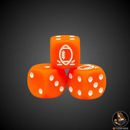  Single D6 – Custom matte orange die with white engraving