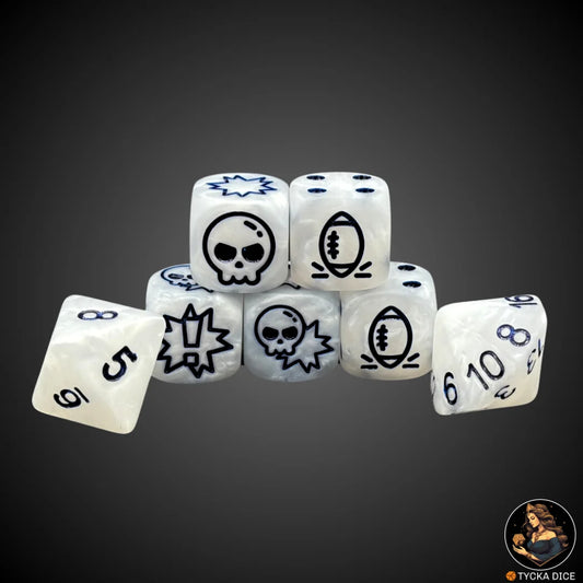 Blix Bowl Dice – Matte White Blue – Complete custom fantasy football dice set by TYCKA DICE