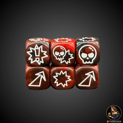 Block dice – Pearl red fantasy football dice with white engraving
