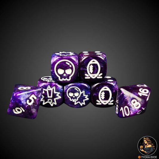 Blix Bowl Dice – Purple White – Complete custom fantasy football dice set by TYCKA DICE