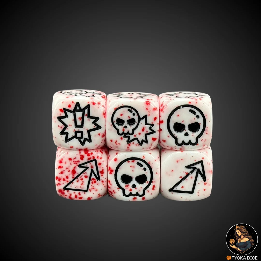 Block dice – White fantasy football dice with blood splatter effect